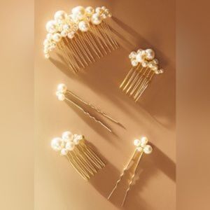BHLDN Twigs & Honey 5 Piece Pearl Hair Comb Set - Gold - NWOT - originally $335